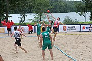 Deutsch: Beachhandball Europameisterschaften 2019 (Beach handball Euro); Tag 2: 3. Juli 2019 – Männer, Vorrunde Gruppe C, Nordmazedonien-Schweiz 0:2 (13:22, 18:19) English: Beach handball Euro; Day 2: 3 July 2019 – Women Preliminary Round Group A – Men Preliminary Round Group C – North Macedonia-Switzerland 0:2 (13:22, 18:19)