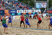 Deutsch: Beachhandball Europameisterschaften 2019 (Beach handball Euro); Tag 5: 6. Juli 2019 – Männer, Halbfinale, Dänemark-Ungarn 2:0 (19:16, 22:18) English: Beach handball Euro; Day 5: 6 July 2019 – Semifinal Men – Denmark-Ukraie 2:0 (19:16, 22:18)