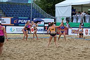 Deutsch: Beachhandball Europameisterschaften 2019 (Beach handball Euro); Tag 5: 6. Juli 2019 – Frauen, Halbfinale, Ungarn-Niederlande 2:0 (19:16, 15:12) English: Beach handball Euro; Day 5: 6 July 2019 – Semifinal Women – Hungary-Netherlands 2:0 (19:16, 15:12)