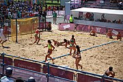 Deutsch: Beachhandball bei den Olympischen Jugendspielen 2018; Tag 4, 10. Oktober 2018; Mädchen, Vorrunde, Gruppe A - Ungarn-Chinese Taipei (Taiwan) 2:0 English: Beach handball at the 2018 Summer Youth Olympics at 10 October 2018 – Girls Preliminary Round Group A‎ – Hungary-Chinese Taipei 2:0