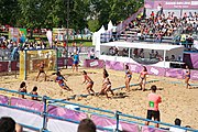 Deutsch: Beachhandball bei den Olympischen Jugendspielen 2018; Tag 3, 9. Oktober 2018; Mädchen, Vorrunde, Gruppe A - Chinese Taipei (Taiwan)-Mauritius 2:0 English: Beach handball at the 2018 Summer Youth Olympics at 9 October 2018 – Girls Preliminary Round Group A‎ – Chinese Taipei-Mauritius 2:0