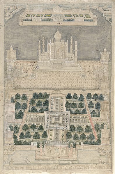 Bird's Eye View of the Taj Mahal at Agra, showing its gardens as well as the Mahtab Bagh