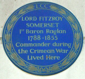 Blue plaque FitzRoy Somerset, Baron Raglan.jpg