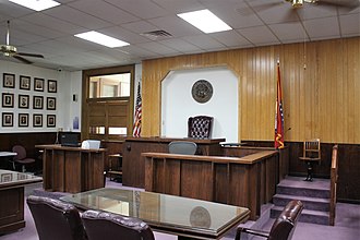 Inside the Boone County Courthouse in Boone County, Arkansas Boone County Courthouse courtroom front.jpg