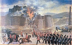 Britsko-indické jednotky útočí na pevnost Ghazní,cca 1839