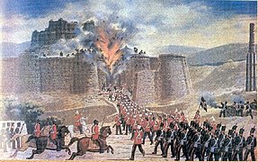 Una fuerza británica-india ataca el fuerte Ghazni (ca.1839)