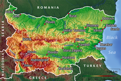 Topographic map of Bulgaria