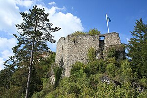 Rabenstein castle ruins - view of the east side of the residential tower with the high entrance