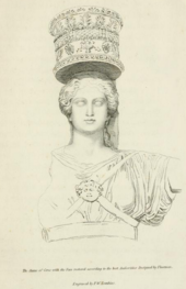 Engraving of the statue fragment of Eleusis published in 1809 by Peltro William Tomkins (1759–1840)