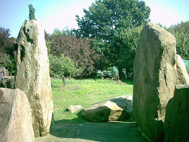 View looking east through the burial chamber of Chestnuts Long Barrow