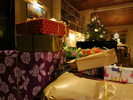 Christmas presents and a tree in Finland