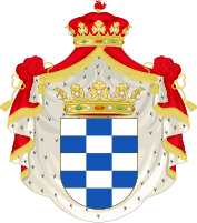 Wapen van het hertogdom Alba de Tormes, van Fadrique Álvarez de Toledo y Enríquez, II hertog, tijdens het huis van Álvarez de Toledo.  Hertogelijke Mantel van Grootsheid van Spanje.