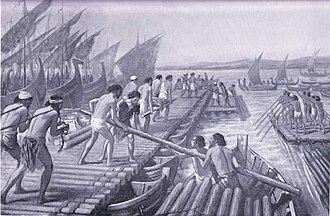 Construction of Xerxes Bridge of boats by Phoenician sailors Construction of Xerxes Bridge of boats by Phoenician sailors.jpg