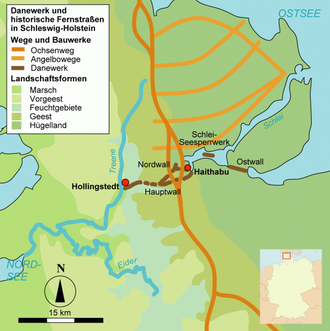 Übersichtskarte der Lage des Danewerks in Schleswig-Holstein