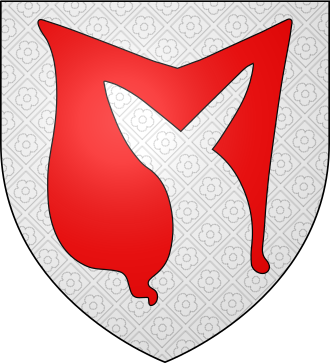 Arms of de Toeni: Argent, a maunch gules DeTosnyCoA.svg