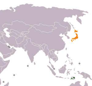 Mapa indicando localização do Japão e de Timor-Leste.