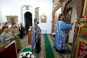 Orthodox priest and deacon making the Entrance with the censer at Great Vespers. Eastern vespers entrance.jpg