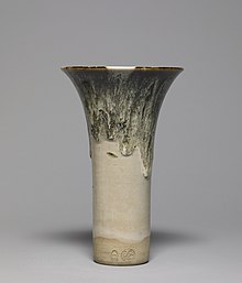 Detail of dripping rice-straw ash glaze (top), Japan, 1852 Eiraku Wazen - Flared Vase with Dripping Glaze - Walters 491582 - Profile.jpg