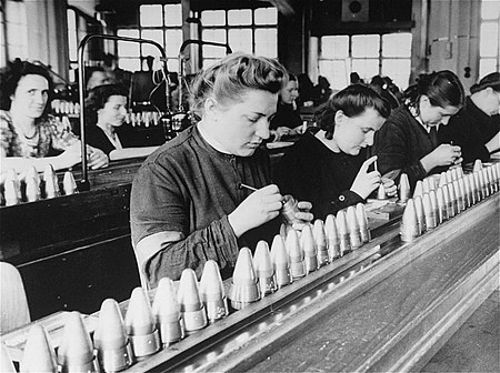 Female foreign workers from Stadelheim prison work in a factory owned by the AGFA camera company