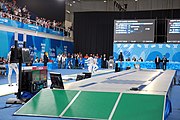 Deutsch: Fechten bei den Olympischen Jugend-Sommerspielen 2018: Tag 1, 7. Oktober 2018, Jungen, Säbel, Runde der letzten 16 - Matias Ríos (ARG) Vs Robert Vidovszky (USA) 10:15 English: Fencing at the 2018 Summer Youth Olympics – Boys' sabre Round of 16 – Matias Ríos (ARG) Vs Robert Vidovszky (USA) 10:15