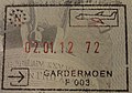 Entry stamp for air travel, issued at Oslo Gardermoen Airport.