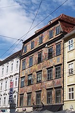 Fachada de la Gemaltes Haus [Casa pintada], también conocida como Herzogshofs en Graz