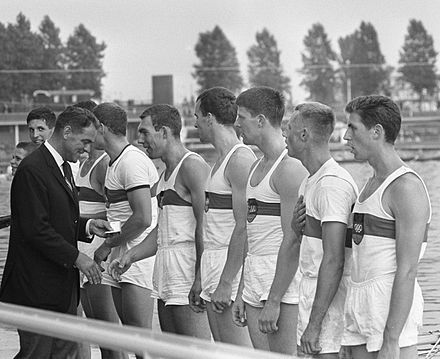 German team at the 1964 European Championships (the same team competed at the 1964 Olympics), Ahrens is barely seen first from left. German rowing eight EK 1964b.jpg