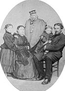 Giuseppe Garibaldi in 1875, pictured with (left to right): his daughter Clelia, his wife Francesca Armosino, his grandchild Manlio and his son Menotti.