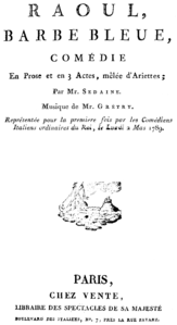 Frontespizio del libretto, Parigi 1789