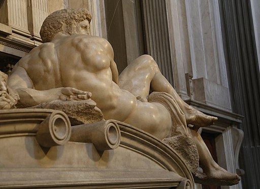 Michelangelo Buonarrotti, Tomba di Giuliano de Medici, (Giorno, il retro della statua), Sagrestia Nuova, Basilica di San Lorenzo, Firenze