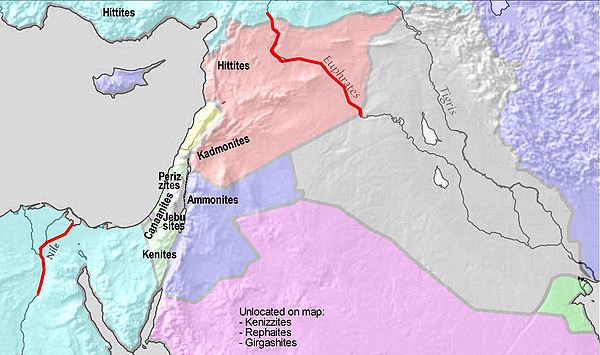 Map showing one interpretation of the borders of the Promised Land, based on God's promise to Abraham (Genesis 15).