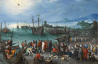 Jan Brueghel (starszy), Scena portowa z odpłynięciem św. Pawła z Cezarei, 1596