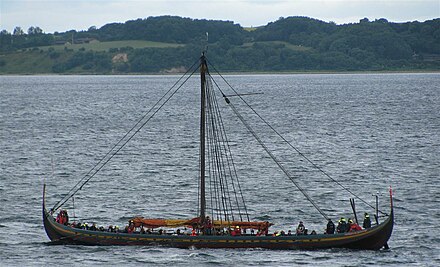 The longship replica Sea Stallion, by oars to open waters