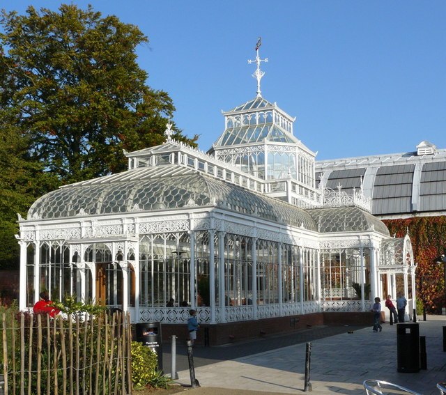 A traditional conservatory at the Horniman Museum in London, now used as a cafe.