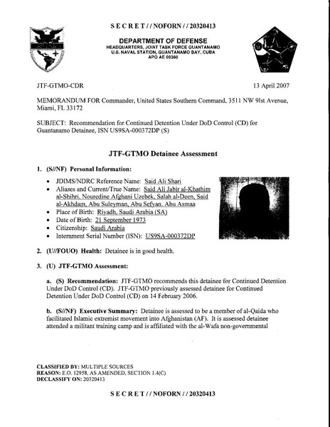 File:ISN 00372, Said Ali Shiri's Guantanamo detainee assessment.pdf