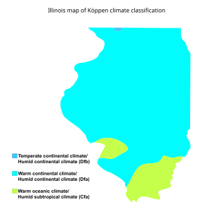 Illinois map of Köppen climate classification.