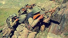 Indian soldiers in combat with INSAS rifle during the Kargil War. Indian soldiers in combat during operation vijay.jpg