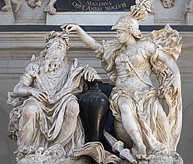 Interior of Santi Giovanni e Paolo (Venice) -Virtue crowns the merit of Giovanni Bonazza.jpg
