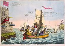 Isaac Cruikshank's 1805 political cartoon, A New Catamaran Expedition!!! Isaac Cruikshank - A New Catamaran Expedition!!! (1805).png