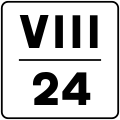 Intermediate highway location marker with hectometre shown in roman numerals (in the example the sign is placed at the kilometre 24.8 of the road)