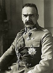 Chief of State Marshal Jozef Pilsudski was a hero of the Polish independence campaign and the nation's premiere statesman from 1918 until his death on 12 May 1935. Jozef Pilsudski (-1930).jpg