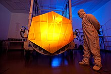 Mirror for the James Webb Space Telescope coated in gold to reflect infrared light James Webb Space Telescope Mirror33.jpg