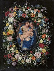 Garland with the Virgin, the Christ Child and two Angels 1619