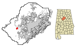 Location in شهرستان جفرسون، آلاباما and the state of آلاباما