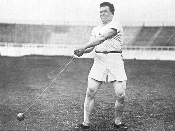 Irish American John Flanagan in the hammer throw competition at the Summer Olympics 1908 in London