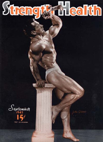 John Grimek, the first Mr. Universe, posing for the magazine organizing the event