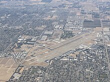 Aerial view of Fresno Yosemite International Airport (2021) KFAT AERIAL 2021.jpg