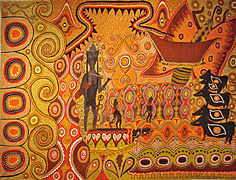 Gemälde eines Künst­lers der Kwoma am Sepik-Fluss auf Neu­gui­nea