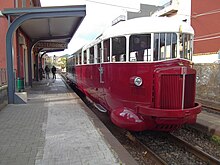 The railcar ALn 56.06 (series ALn 56.01-06), built by Fiat Ferroviaria, of the Circumetnea Railway, restored for the provision of tourist and amateur trains on request. L'ALn 56.06 in sosta alla stazione di Misterbianco (1).jpg