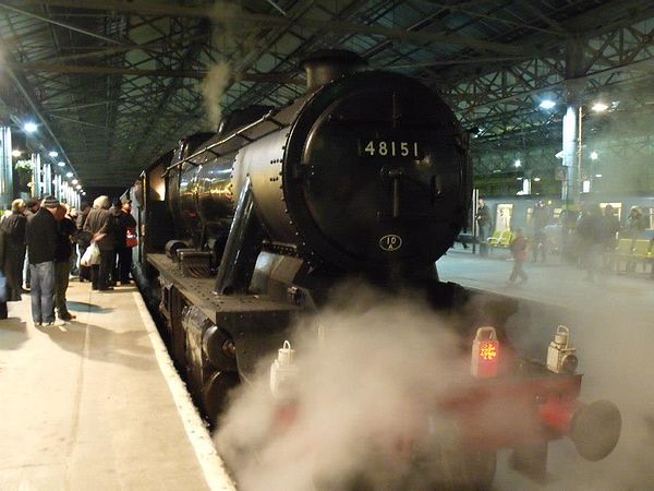 LMS 8F 2-8-0 no 48151 at Southport's Chapel Street station after working "The Roses Express" on Wed 4th April 2012.